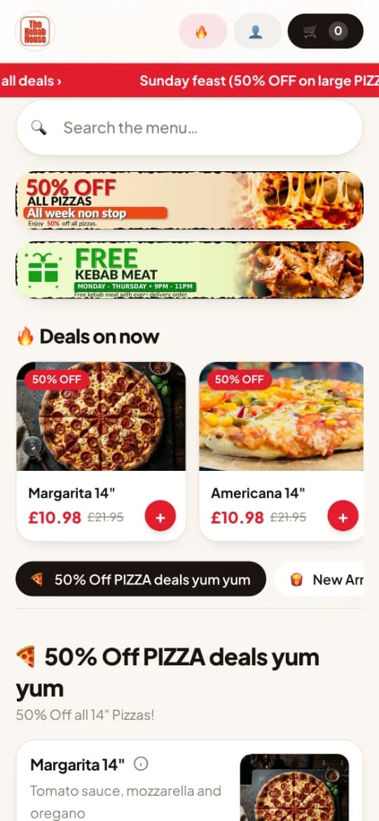 The Kebab House Derry ordering website on a phone